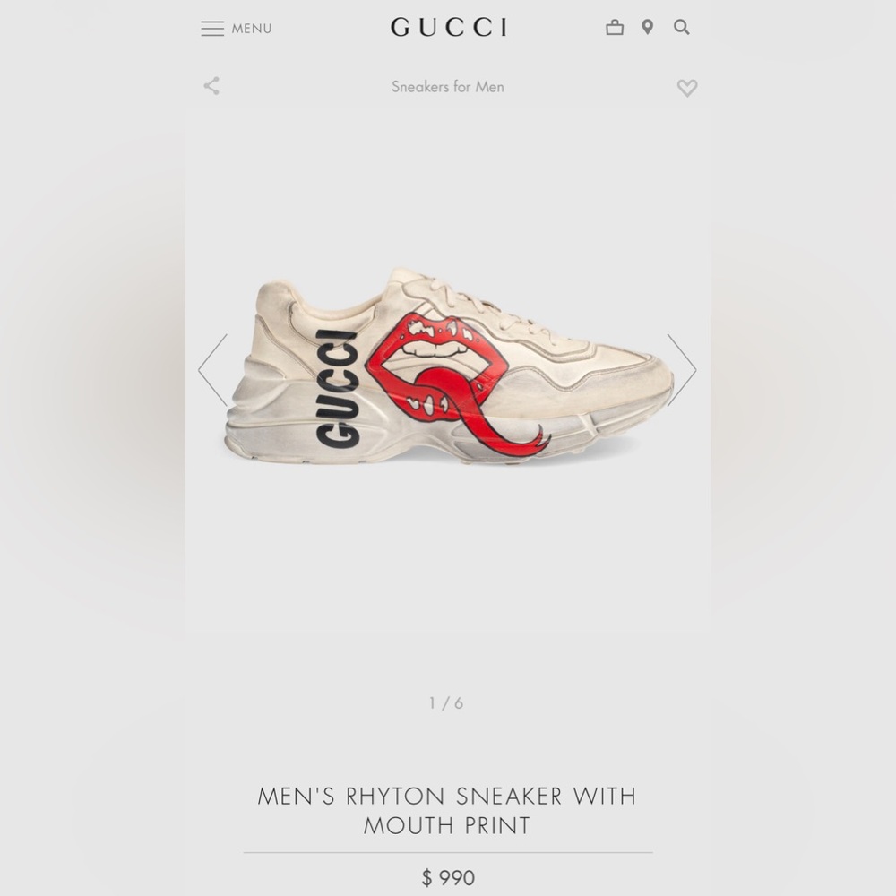 EUC Men’s Size 8.5 (Euro Size 42) Gucci Rhyton Low-top Sneakers With Mouth Print - Picture 3 of 16